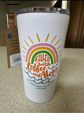Filled With Coffee and Aloha White Stainless Tumbler